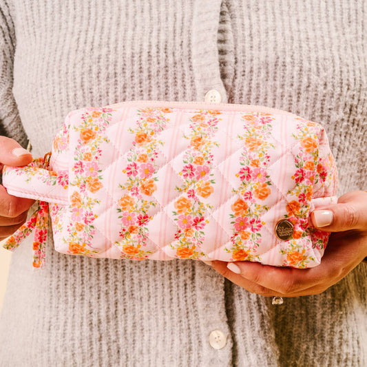 Quilted Cosmetic Pouch - Petal Parade Pink