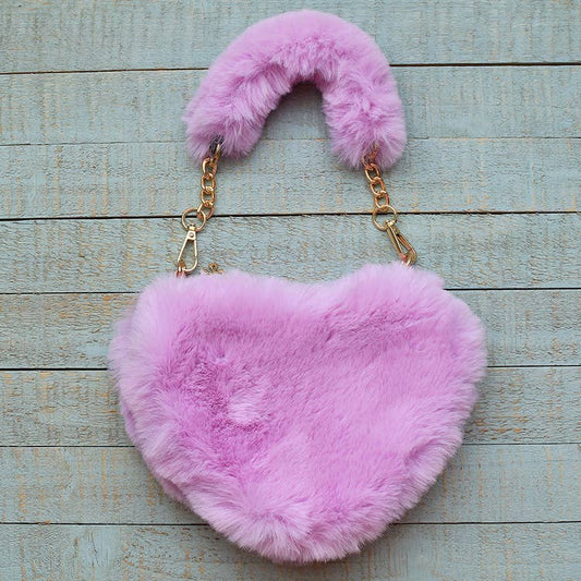 Furry Heart Purse - Lavender