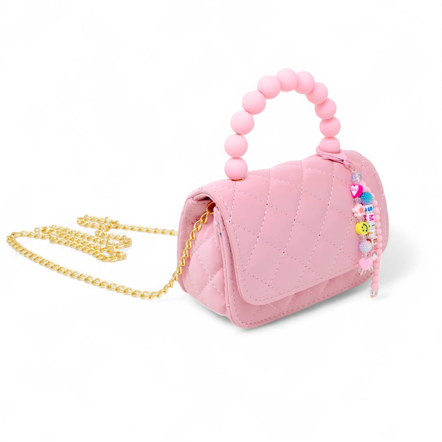 Pearl Handle Charm Handbag- Lt Pink