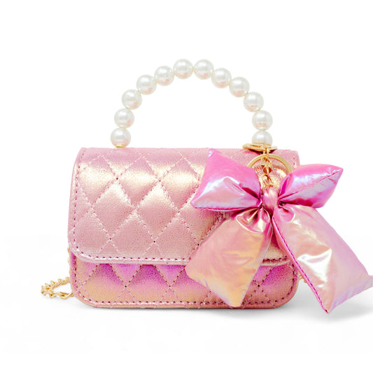 Quilted Fluffy Bow Handbag- Hot Pink