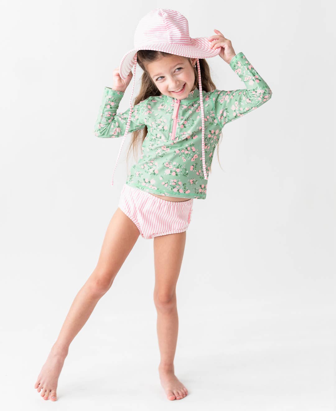 Tea Roses LS Zip Rash Guard 2-Piece Swim