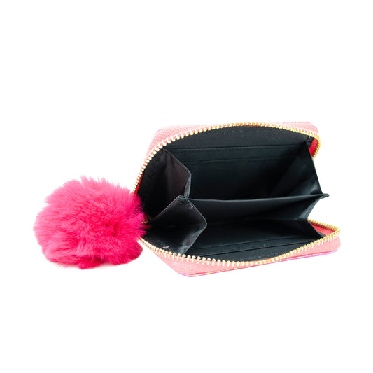 Shiny Happy Face Wallet- Hot Pink