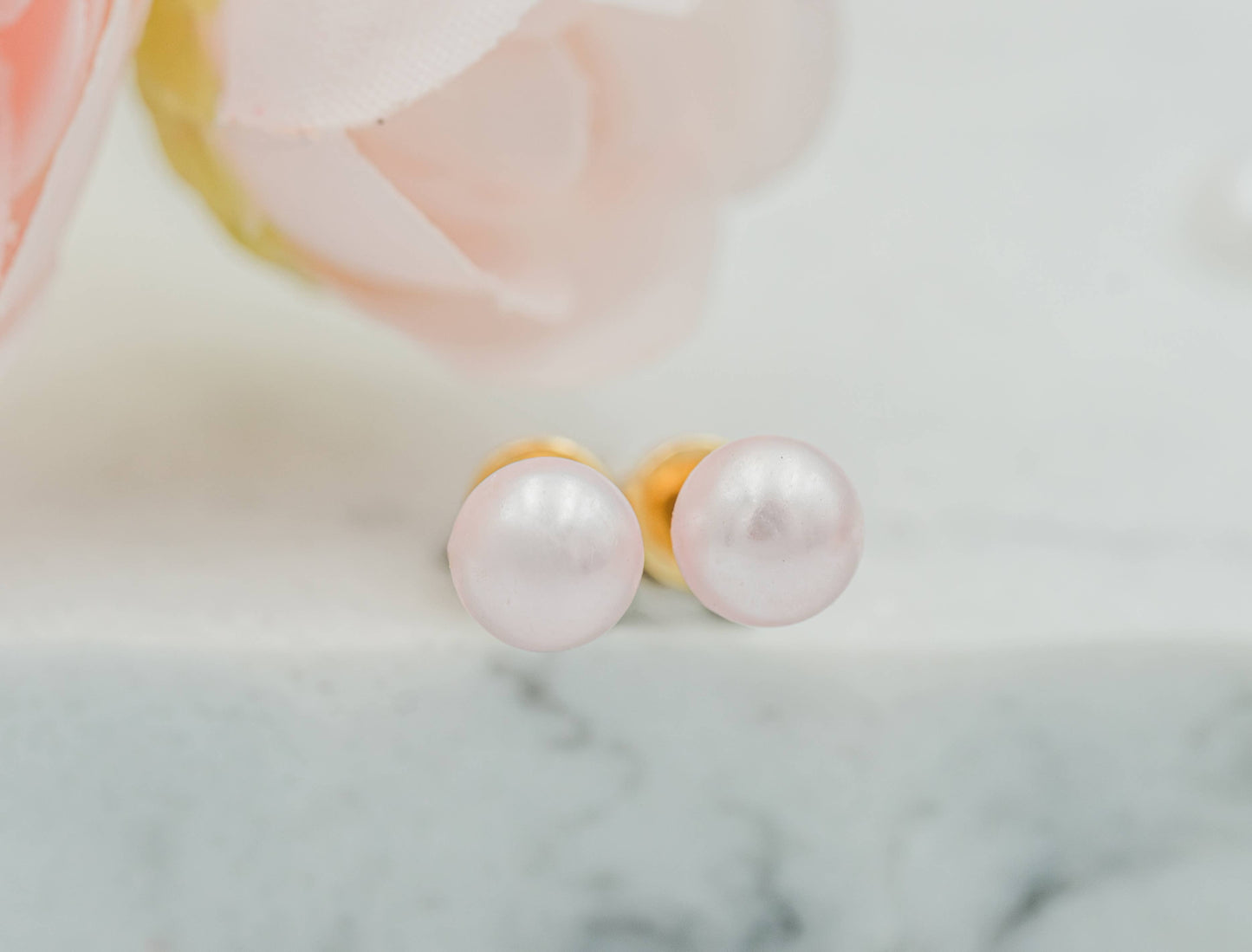 14K Gold-Plated Pink Pearl Earrings w/Screw Backs