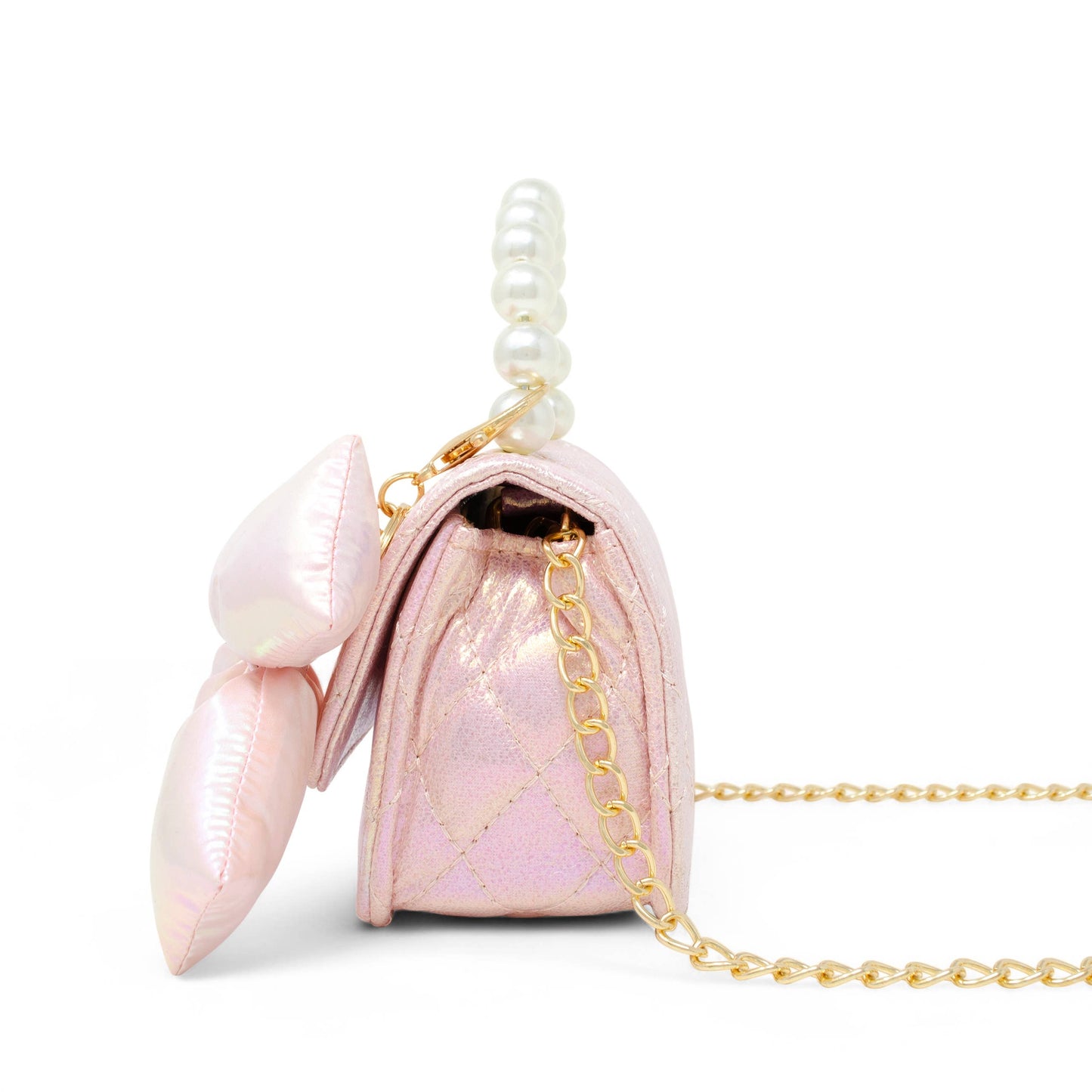 Quilted Fluffy Bow Handbag- Pink