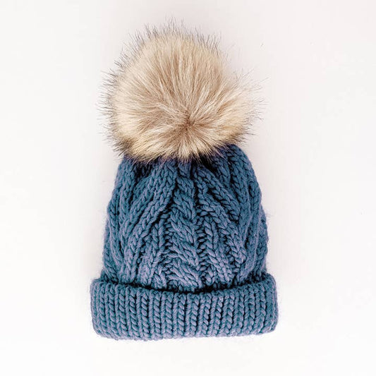 Pop Pom Pom Beanie- Slate Blue