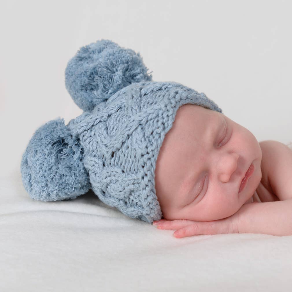 Newborn Pom Pom Beanie- Chambray
