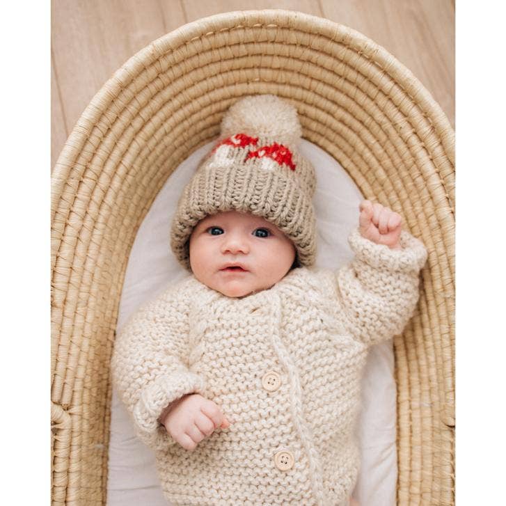 Mushroom Hand Knit Beanie Hat: M (6-24 months)
