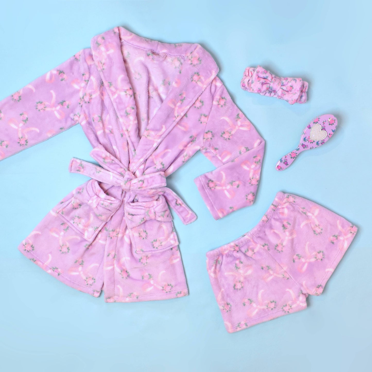 Bath Robe- Orchid Floral Bow Print (size 7/8)