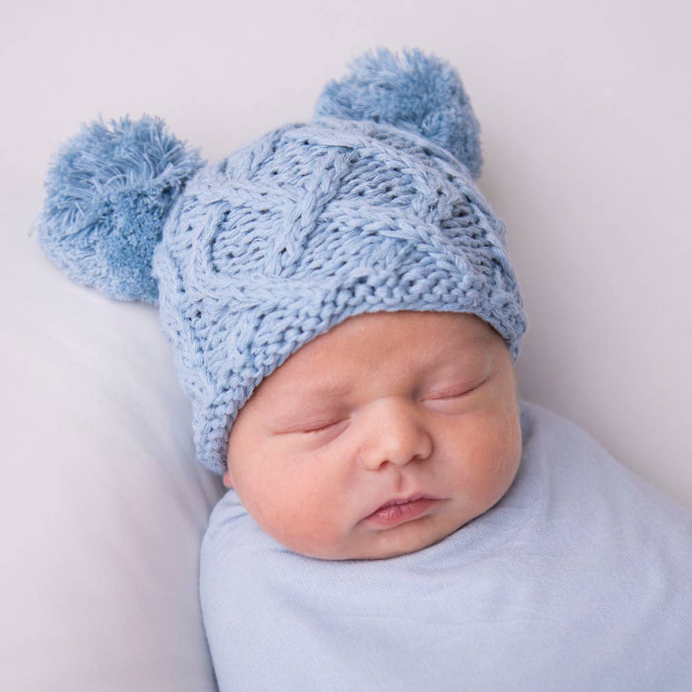Newborn Pom Pom Beanie- Chambray