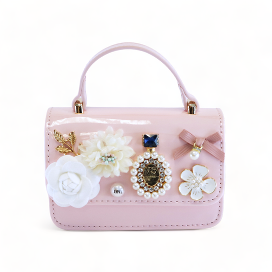 Floral & Charms Patent Leather Purse: PINK