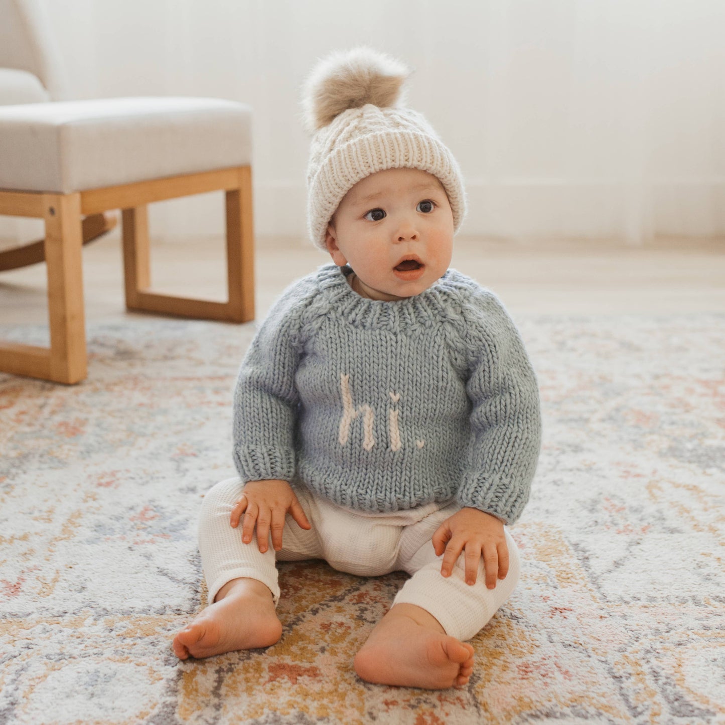 Pom Pom Beanie Hat- Natural