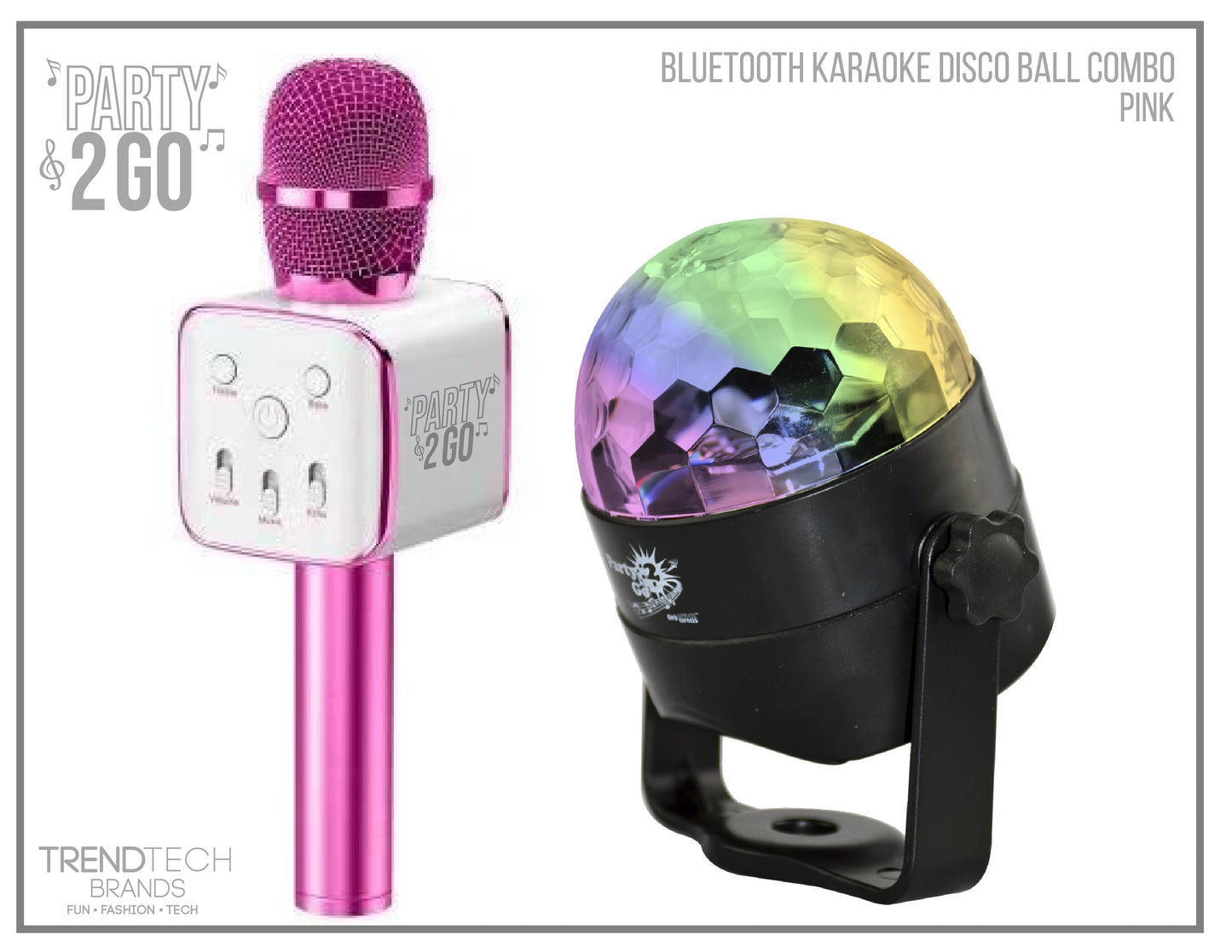 Party 2-Go Karaoke Mic Disco Ball Combo - Pink