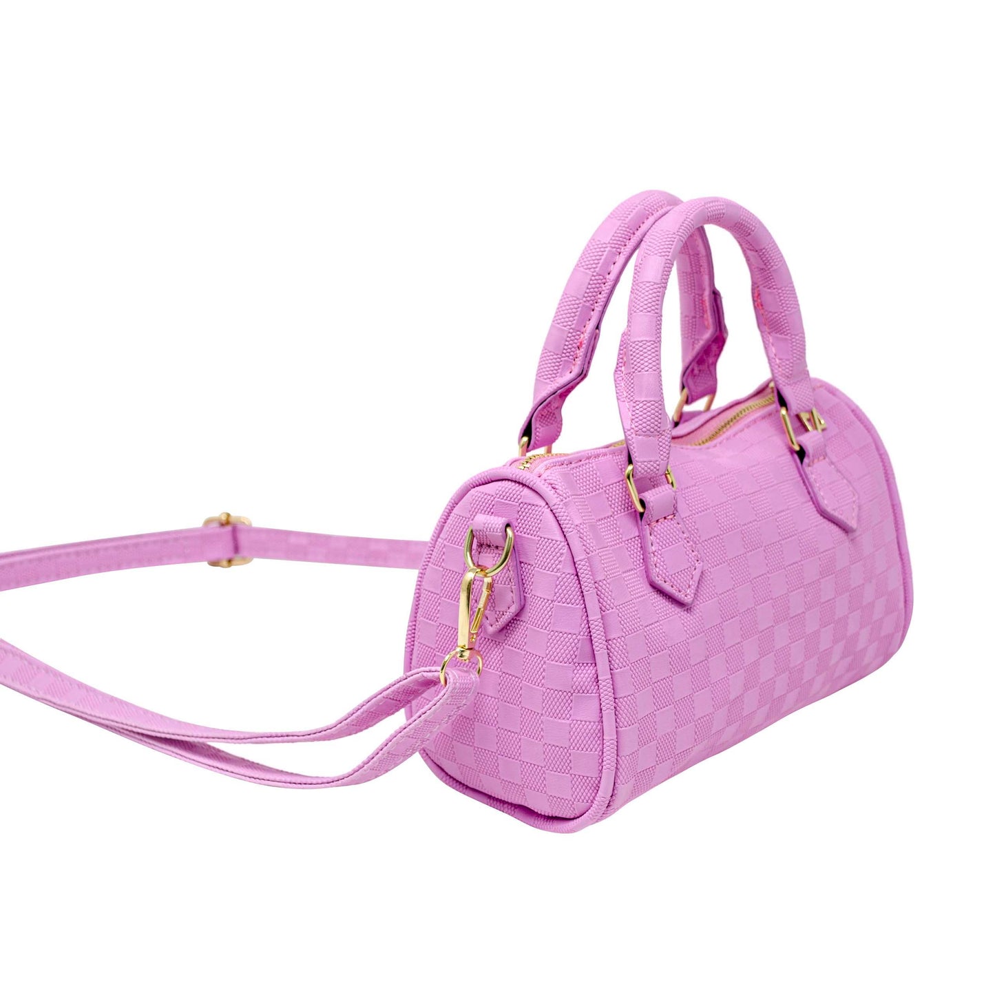 Checkered Duffle Handbag - Lavender