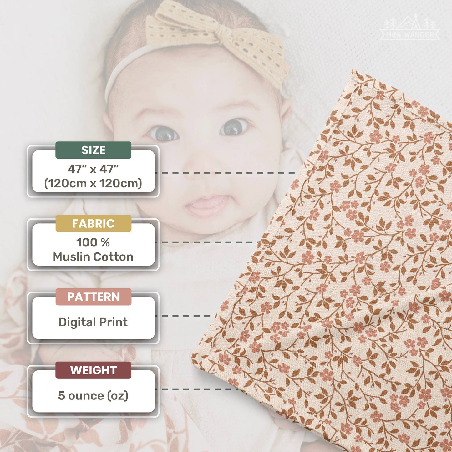 Muslin Swaddle – Magnolia Tree Peach