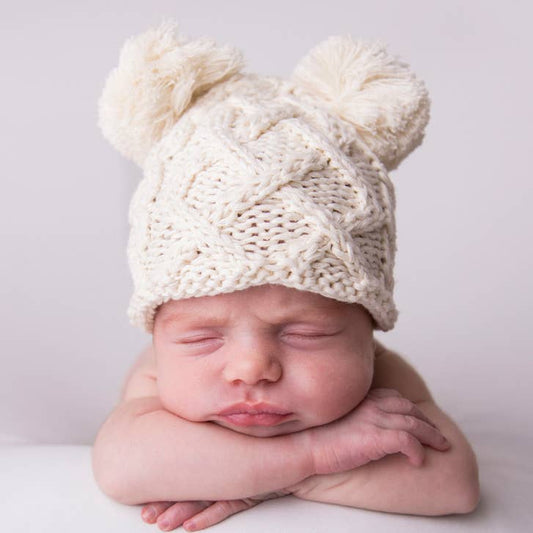 Newborn Pom Pom Beanie- Natural