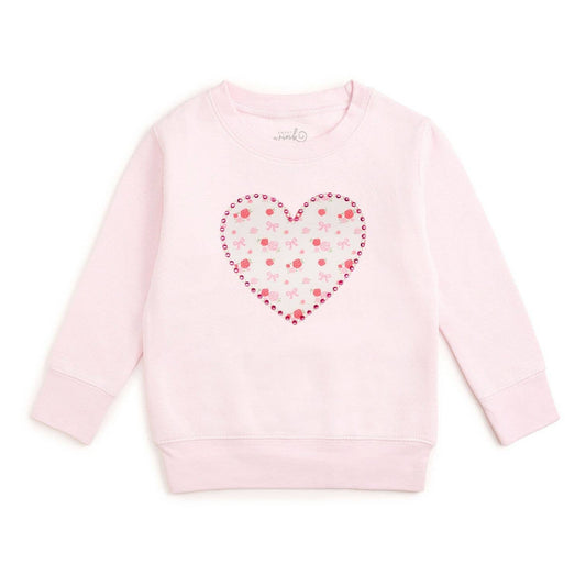 Dainty Rose Pearl Heart Patch Sweatshirt