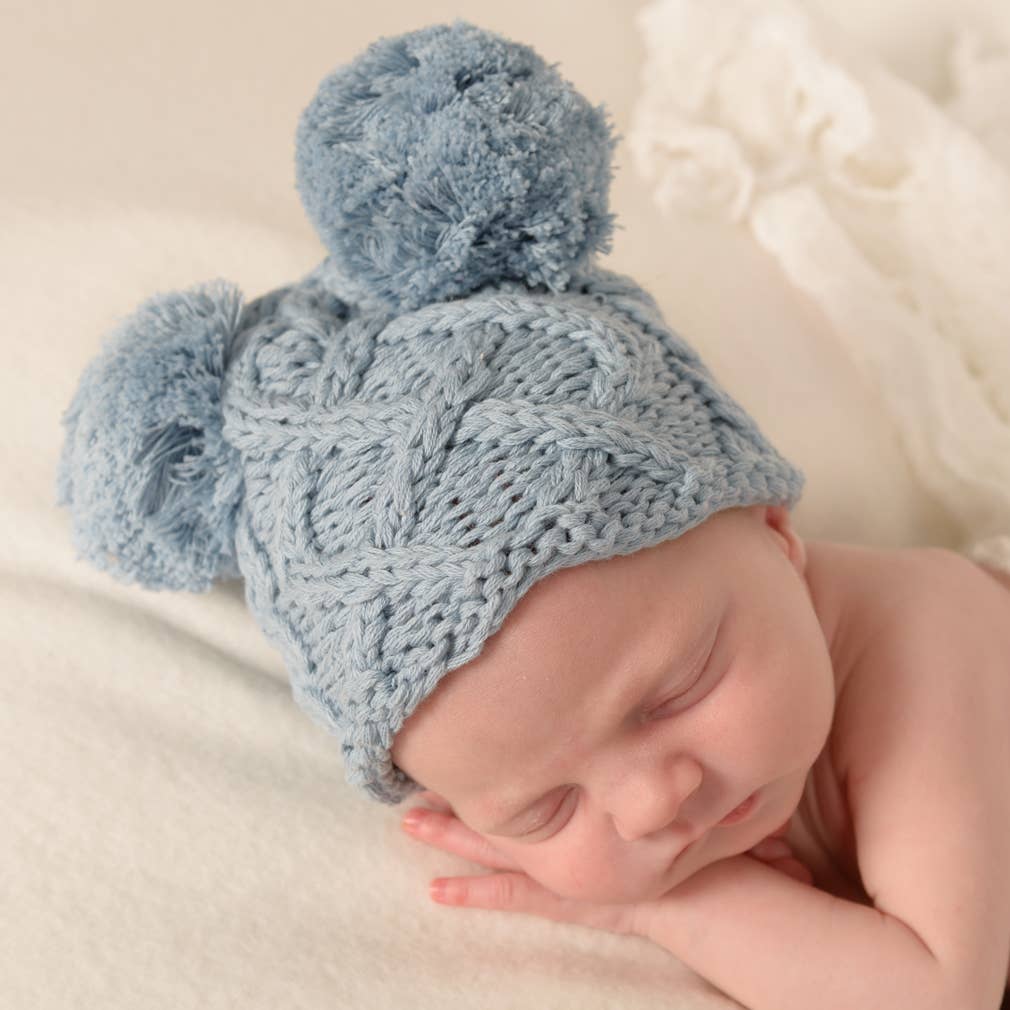 Newborn Pom Pom Beanie- Chambray