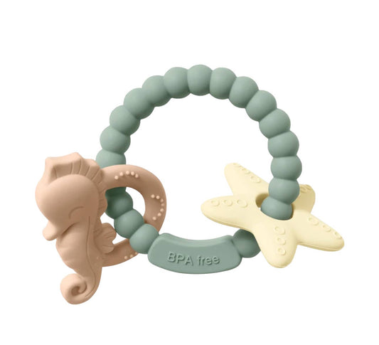 Seahorse Teething Ring - All Silicone: Seafoam