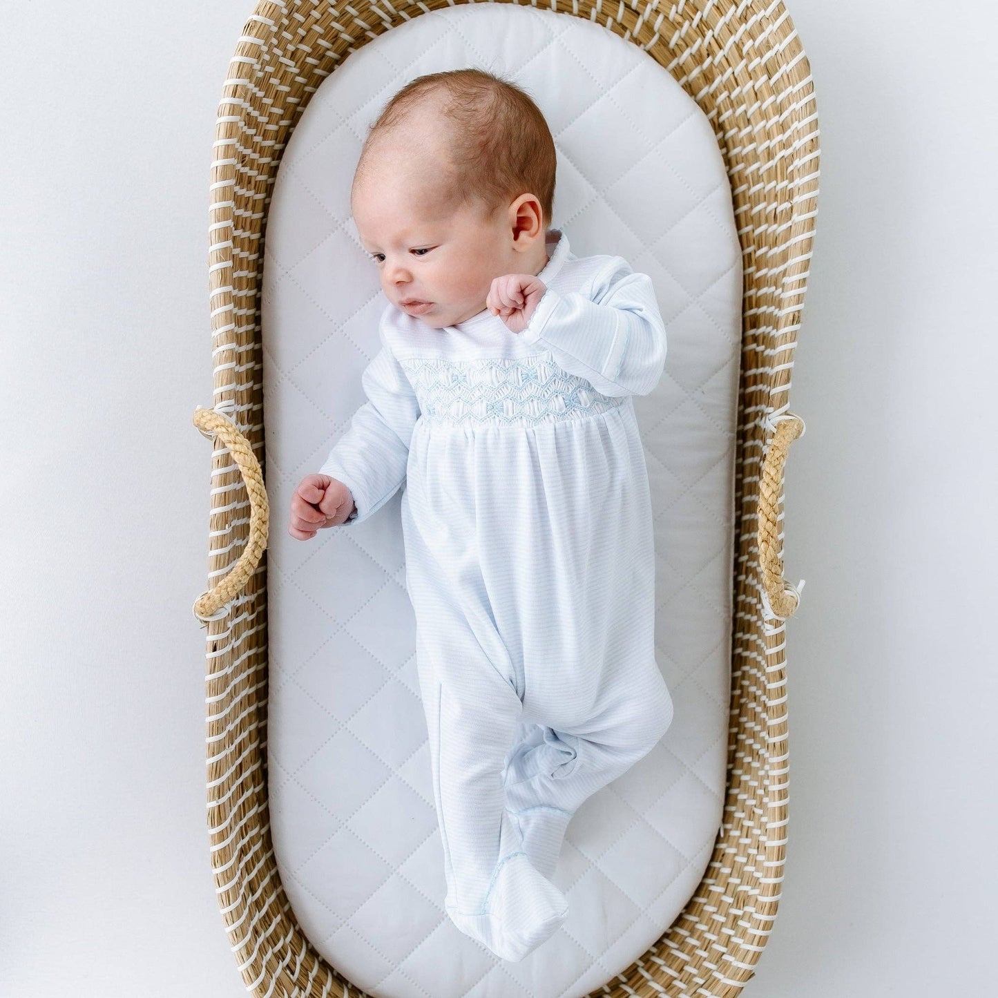 Jacob Smocked Footie - Lt Blue