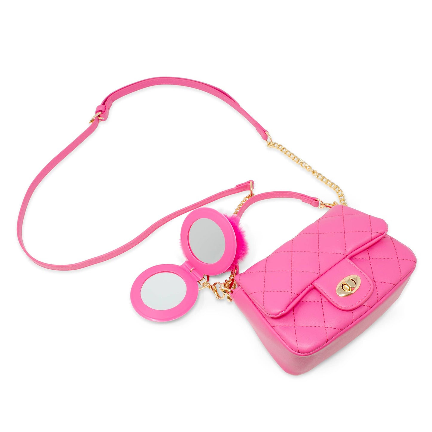 Puff Flap w/ Mirror Pom Pom-Hot Pink