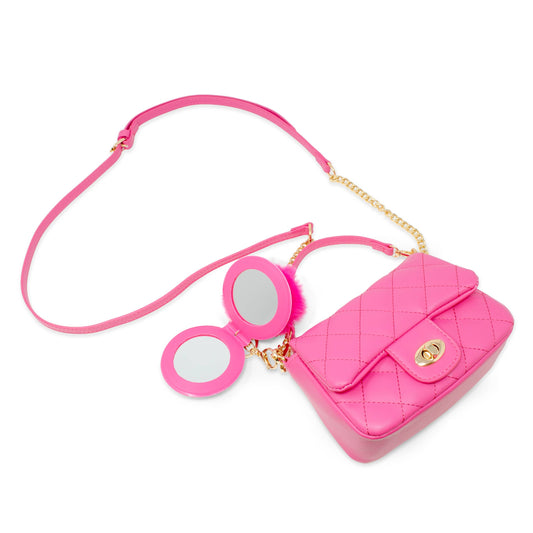Puff Flap w/ Mirror Pom Pom-Hot Pink