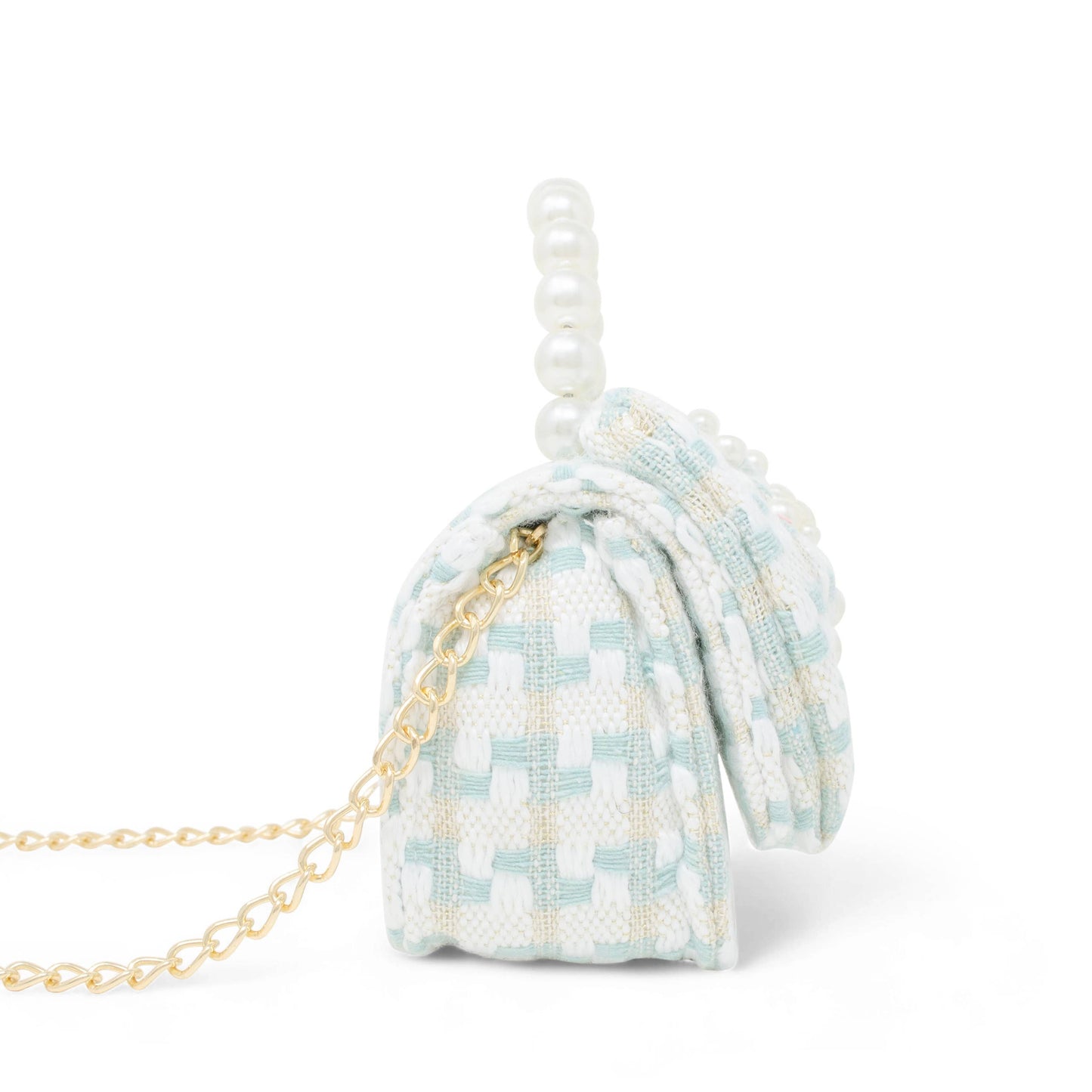Tweed Jumbo Pearl Bow Handbag- Teal