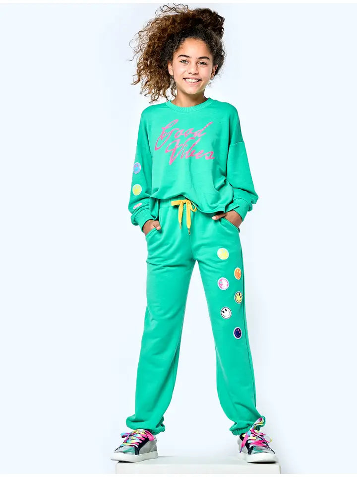 Jogger Pant - Green Sequin Happy Face