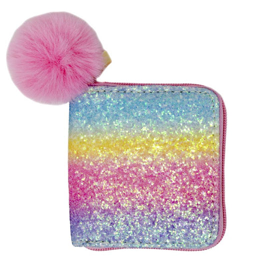 Glitter Rainbow Wallet- Bright Pink