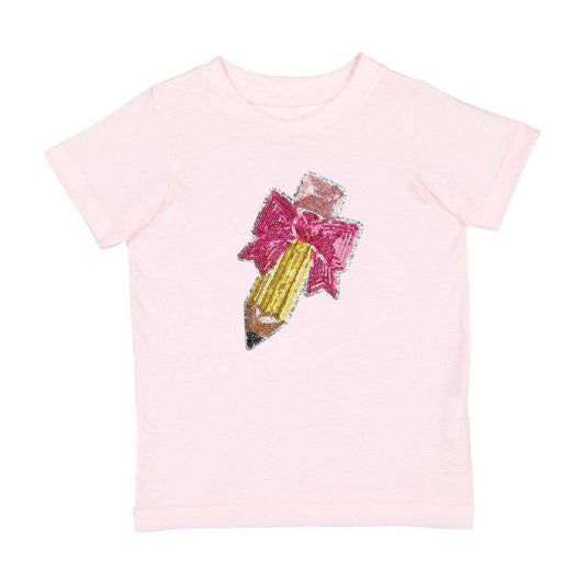 Pencil Bow Sequin T-Shirt- Pink