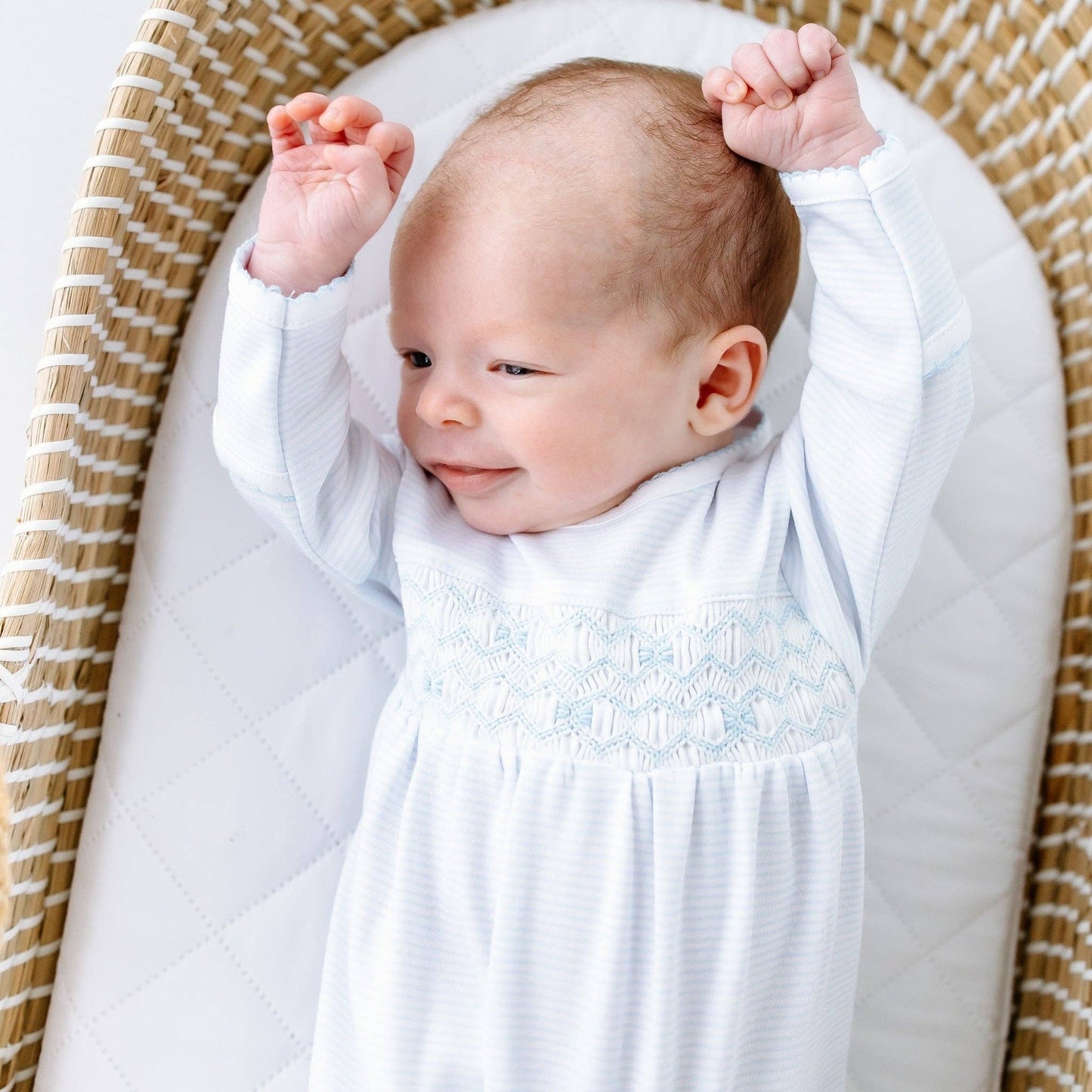 Jacob Smocked Footie - Lt Blue