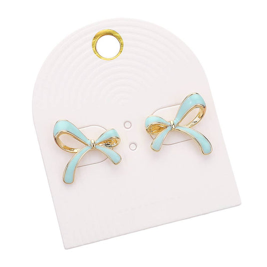 Enamel Bow Stud Earrings - Mint