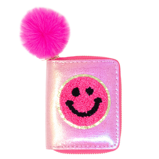 Shiny Happy Face Wallet- Hot Pink