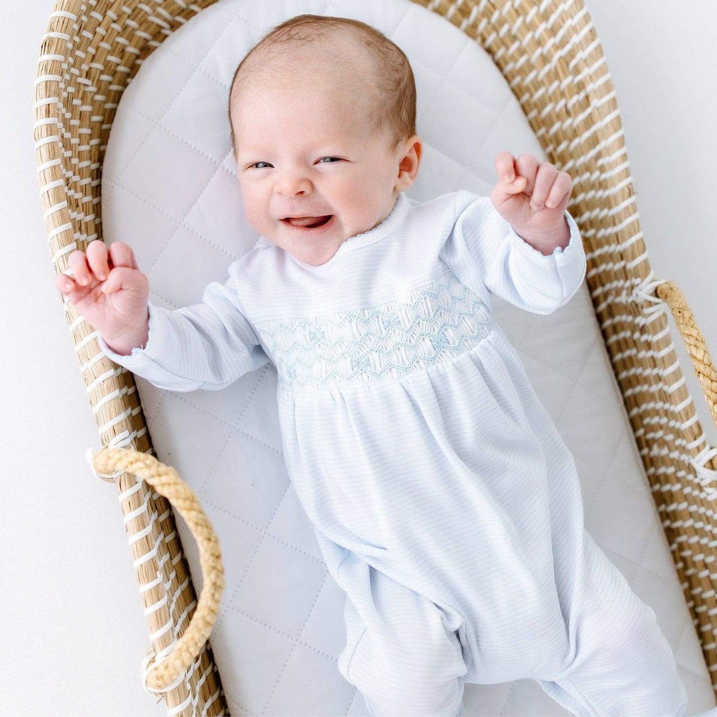 Jacob Smocked Footie - Lt Blue