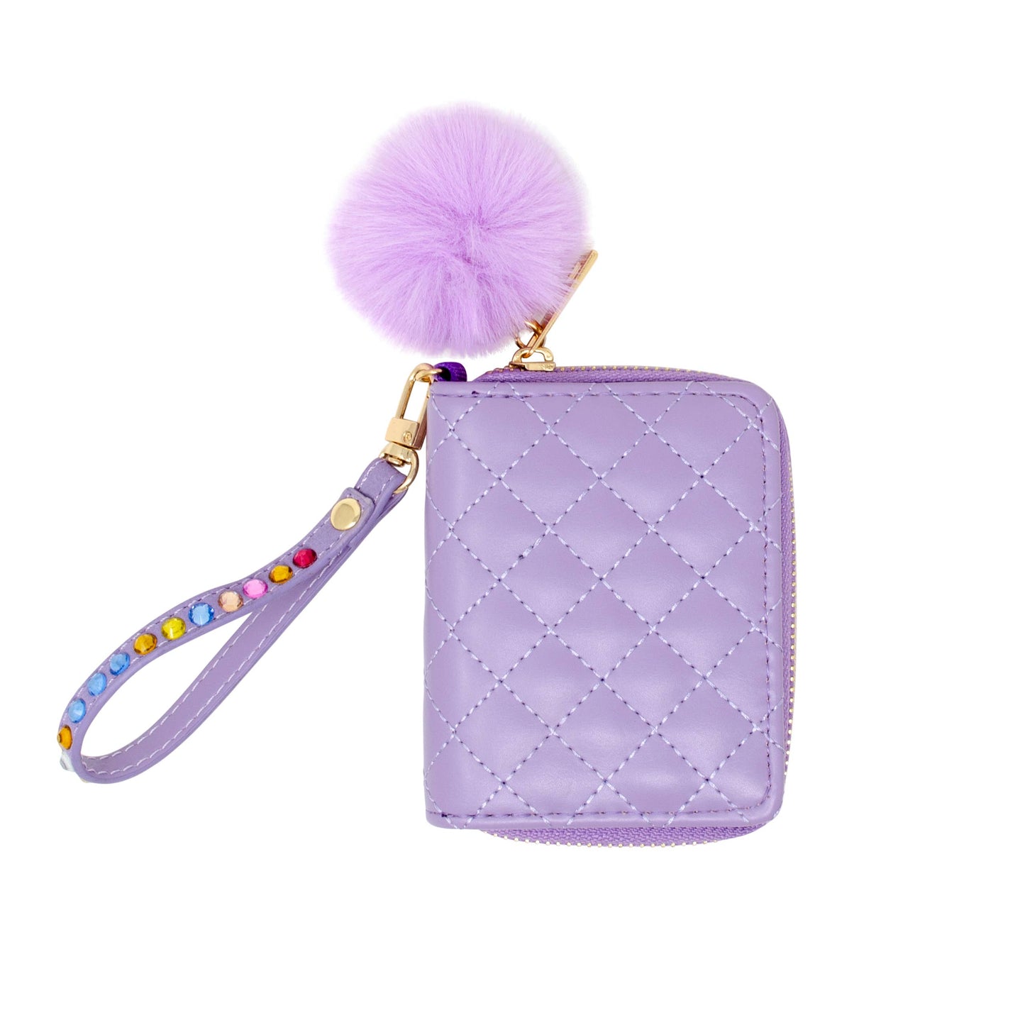Quilted Rhinestone Strap Wallet- Purple