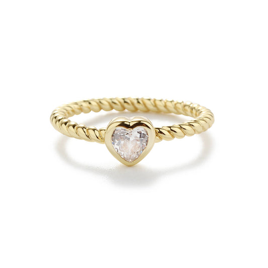 Gold-Plated Ring - Silver Twisted Band w/Clear Heart
