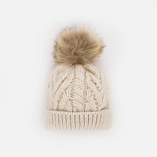 Pom Pom Beanie Hat- Natural