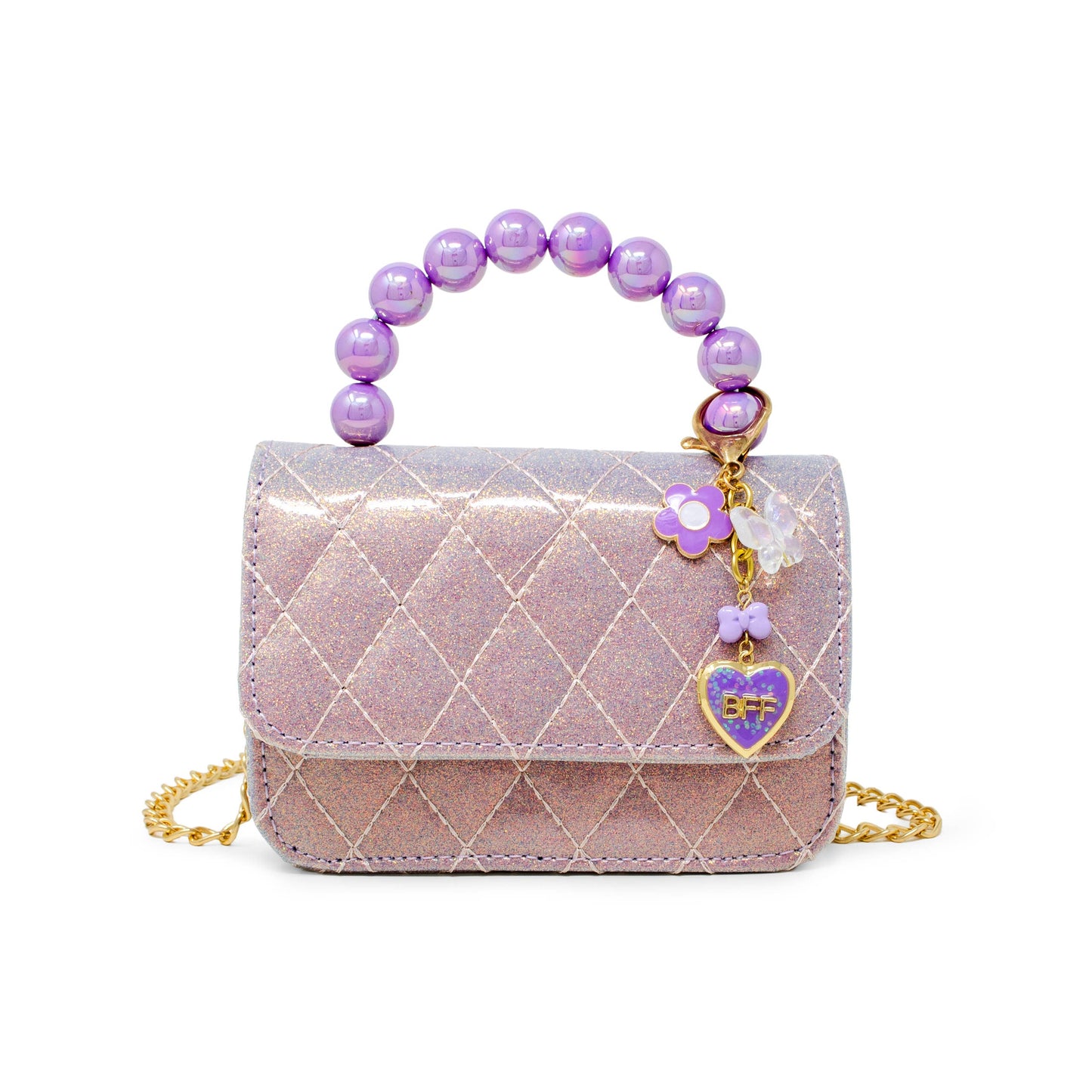 Quilted BFF Blossom Pearl Handle Handbag: Purple