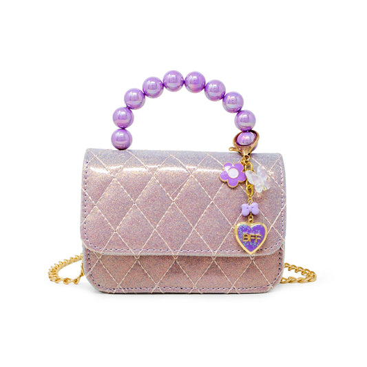 Quilted BFF Blossom Pearl Handle Handbag: Purple