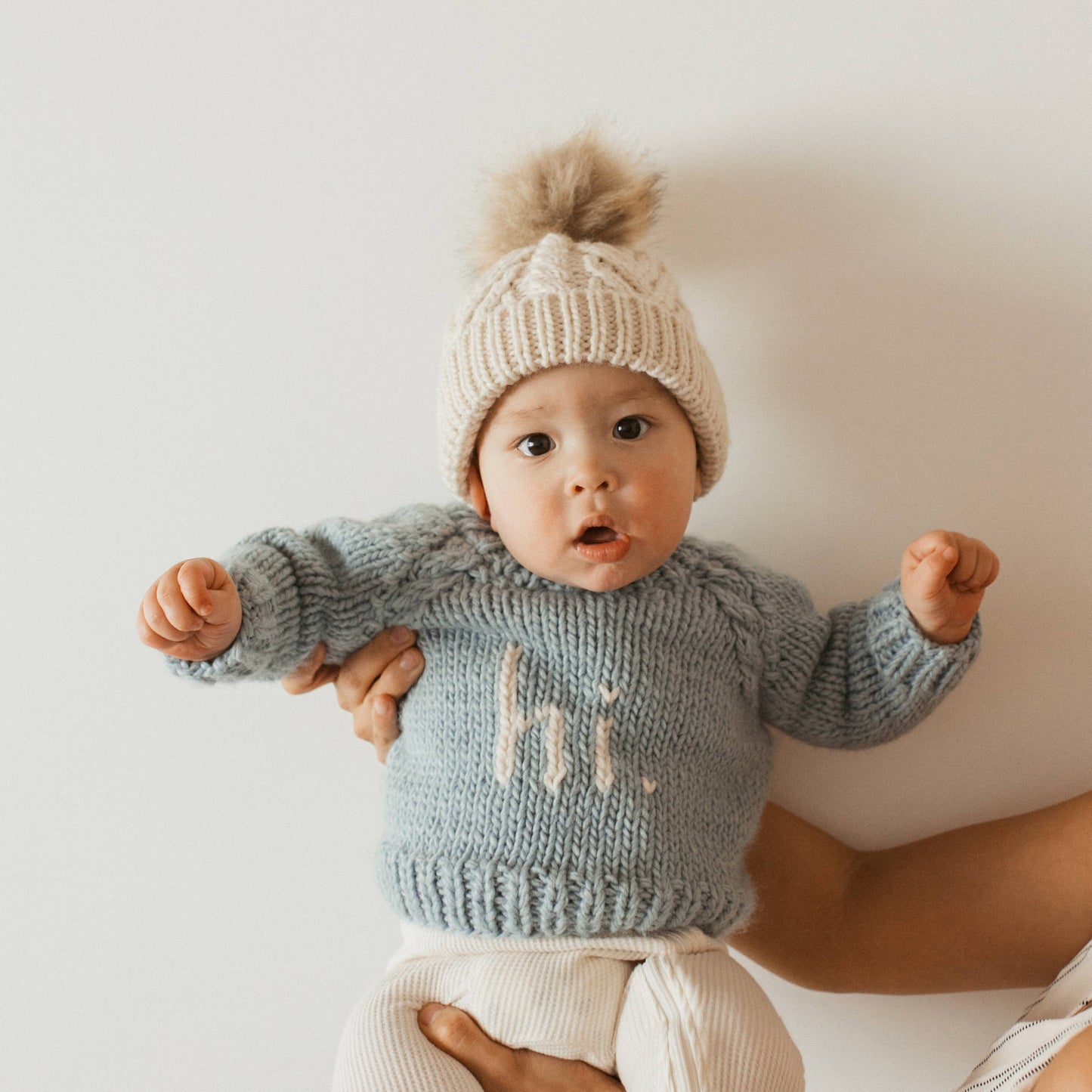 Pom Pom Beanie Hat- Natural