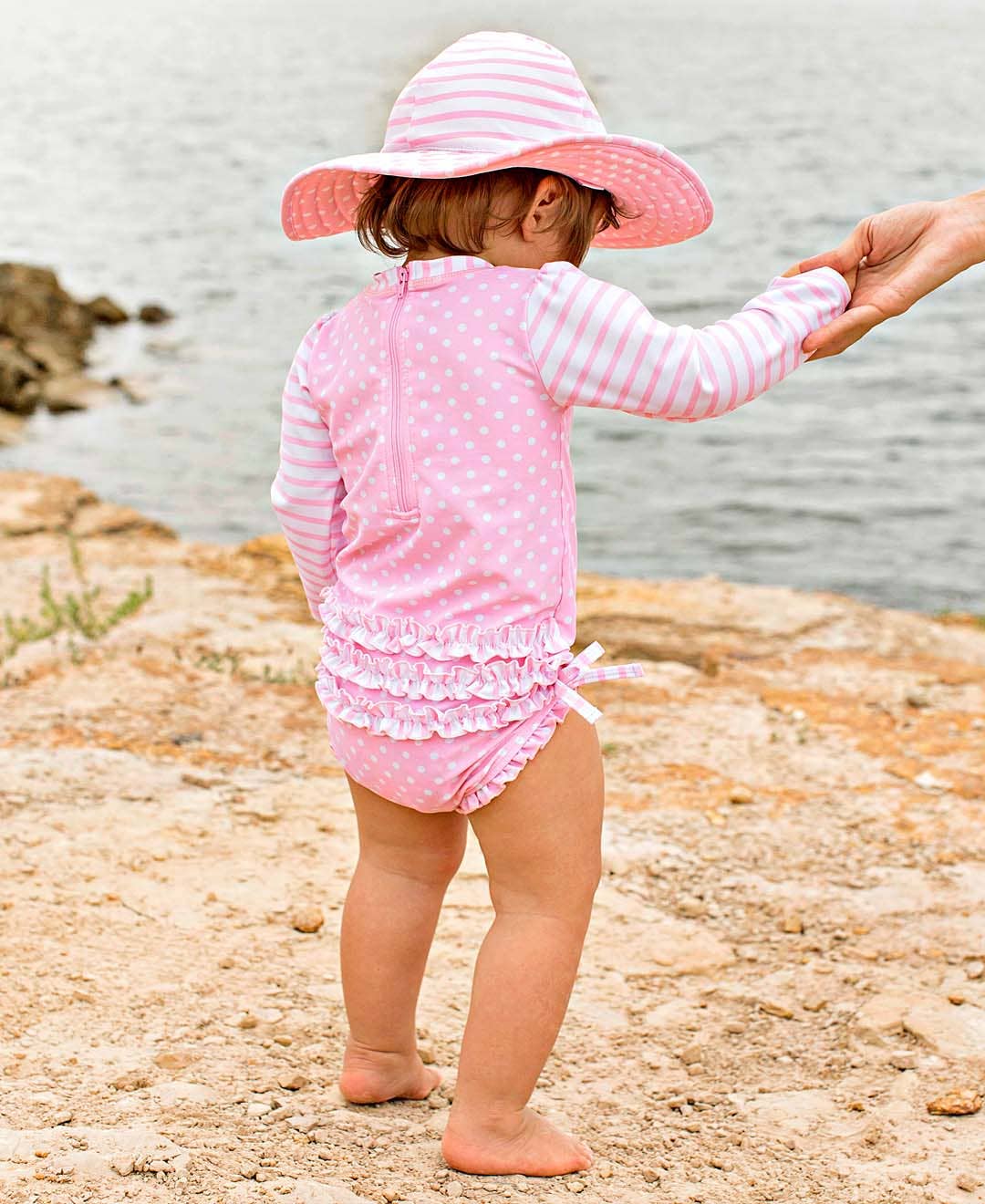 Pink Polka Dot LS One Piece Rash Guard Swim