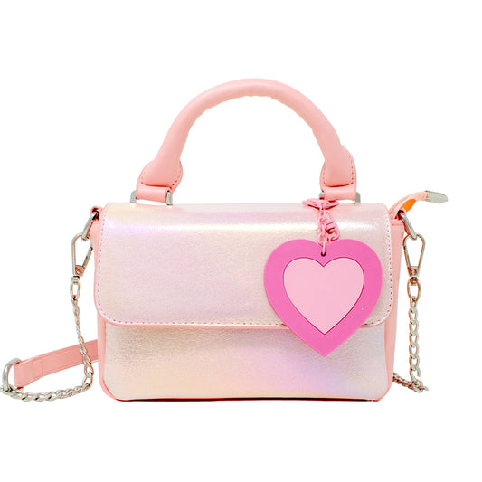 Shiny Baguette Heart Handbag - Hot Pink