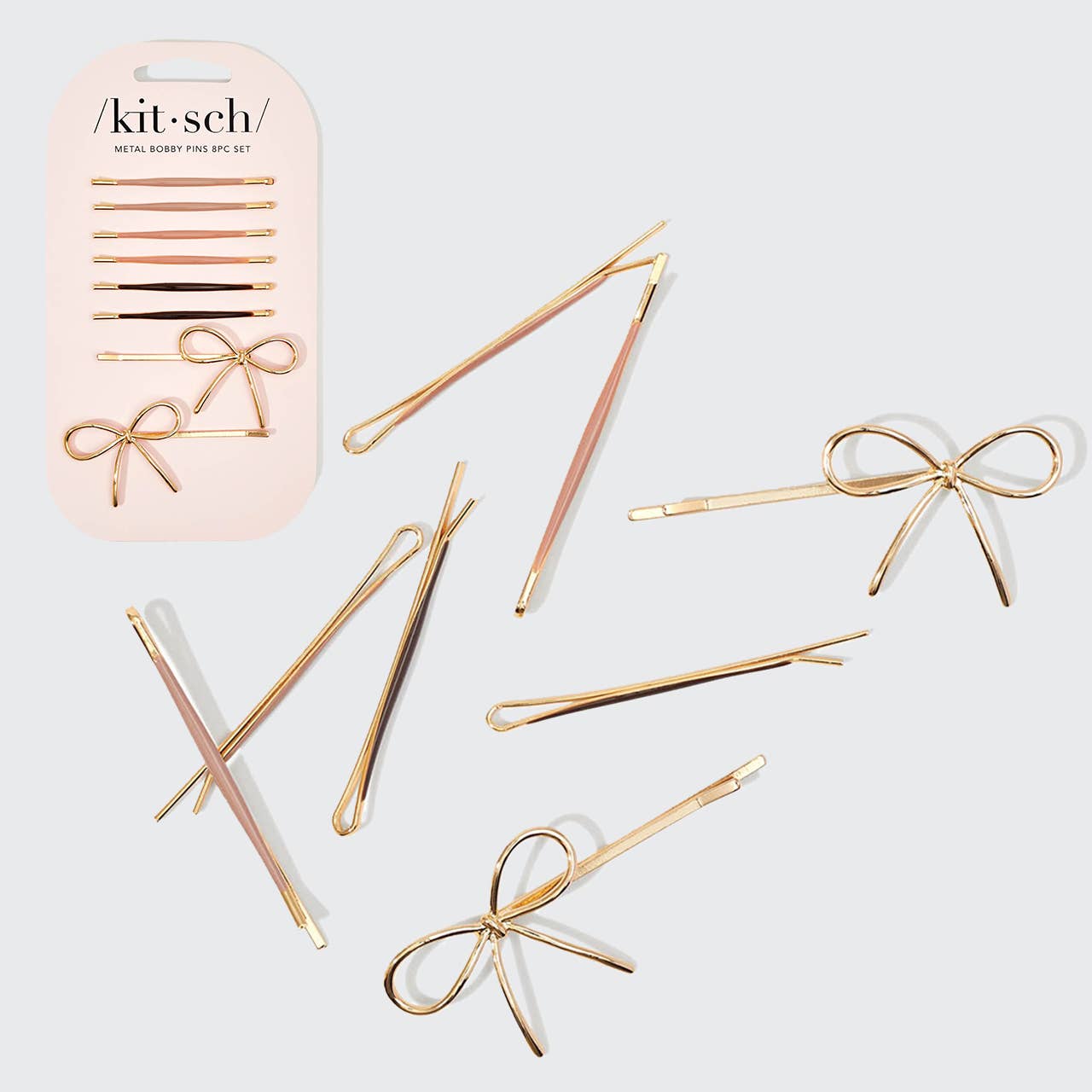 Metal Cloud & Bow Bobby Pins 8pc Set - Rosewood