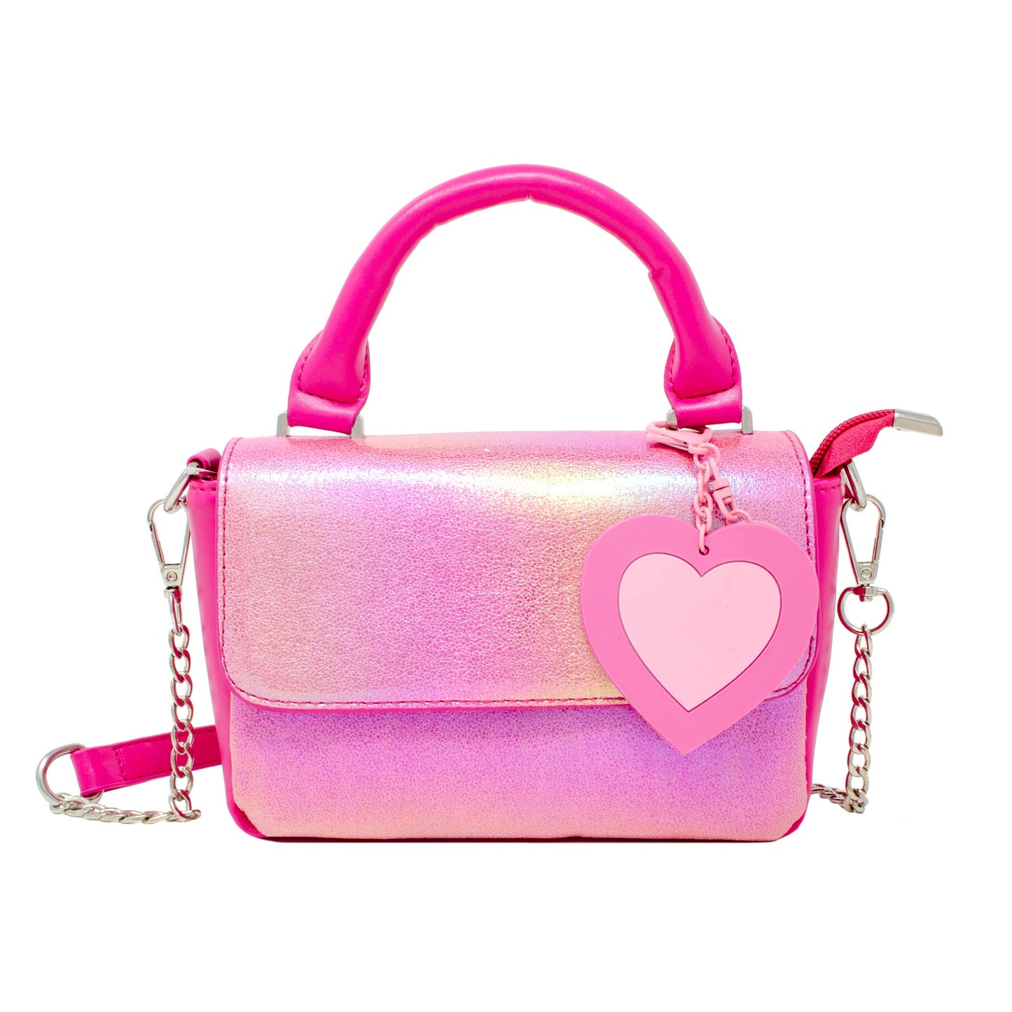 Shiny Baguette Heart Handbag - Hot Pink