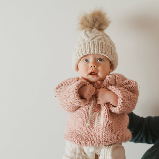 Pom Pom Beanie Hat- Natural
