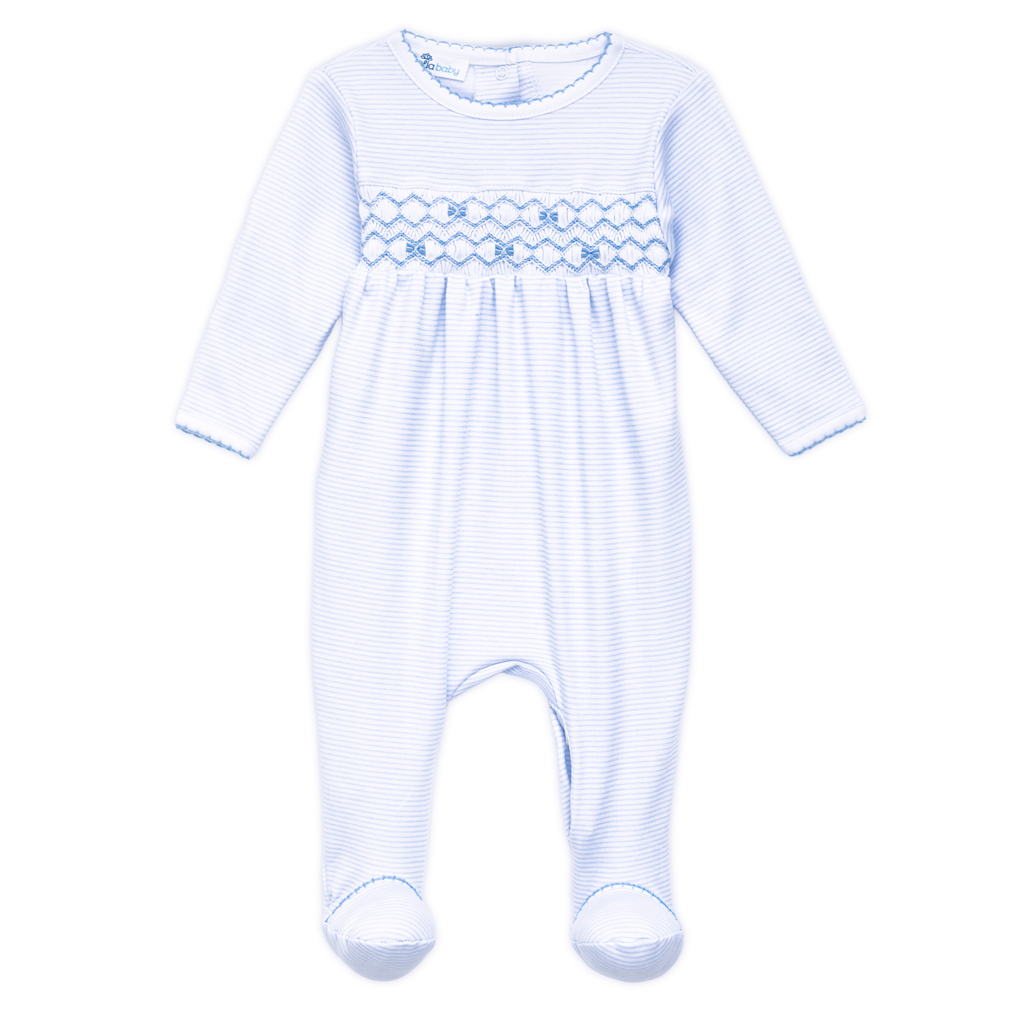 Jacob Smocked Footie - Lt Blue