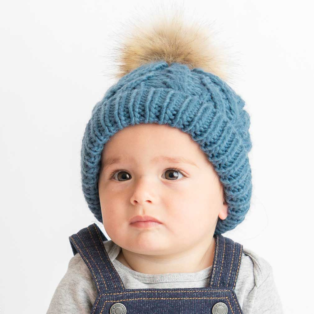 Pop Pom Pom Beanie- Slate Blue