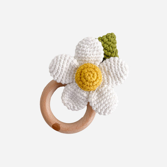 Flower Crochet Rattle Teether - White