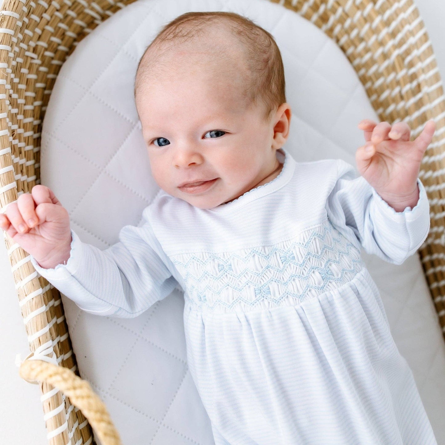Jacob Smocked Footie - Lt Blue