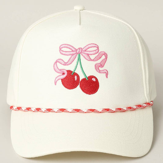 Cherry Ribbon Embroidery Trucker Hat