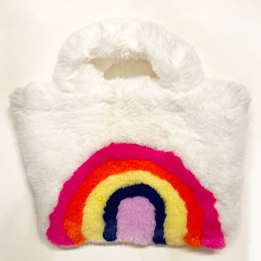 Furry Rainbow Purse - White